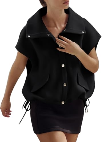 Fall Spring Vest for Women 2025 Sleeveless Tops Dressy Casual Oversized Button Down Jacket Outerwear with Pockets