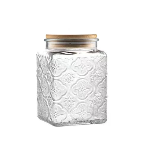 Image of ANSQU 25.3 FL OZ Square Glass Jar, Glass Storage Canister with Airtight Lid, Glass Food Storage Containers for Candy, Coffee, Tea, Canning, Cute Jar (Square Begonia) | Glass Food Storage Container for Coffee, Tea, Candy, Sugar, Decorative Jar Cute Jar (Square Begonia)