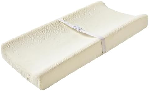 Muslin Changing Pad Cover for Baby Boys Girls, Ultra Soft Breathable Diaper Changing Table Pad Cover, Neutral Fitted Changing Pad Sheets (Beige)