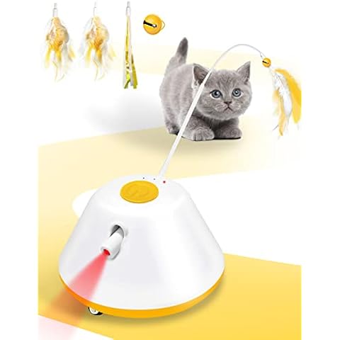 Interactive Cat Toy Self-Engineering Cat Toy Set Electric with Feathers, 3 Modes Cat Toy Intelligence for Kittens, Adult Cat, 7-Colour LED Light, Rechargeable Cover