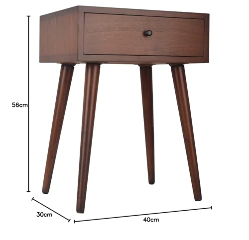 Image of Shoppee Wooden Antique 1- Drawer Wood Side Table Accent End Table for Living Room Solid Wood Leg Classic Bedside Table Nightstand for Bedroom (Walnut)