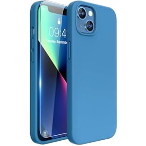 Miracase Designed for iPhone 13 Case, with Tempered Glass Screen Protector, [Soft Anti-Scratch Microfiber Lining], Shockproof Liquid Silicone Rubber Phone Case Cover for 13 6.1 inch(Capri Blue)
