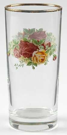 Royal Albert Old Country Rose Hand painted set of 4 highball glasses 24K gold (like new condtiion)