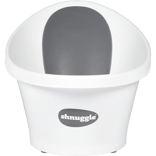 Shnuggle SBP-WGS-EUR - Bandeja para el baño del bebé hasta 12 meses con tapa en la parte inferior, blanca con respaldo gris con estrellas - 1,2 kg