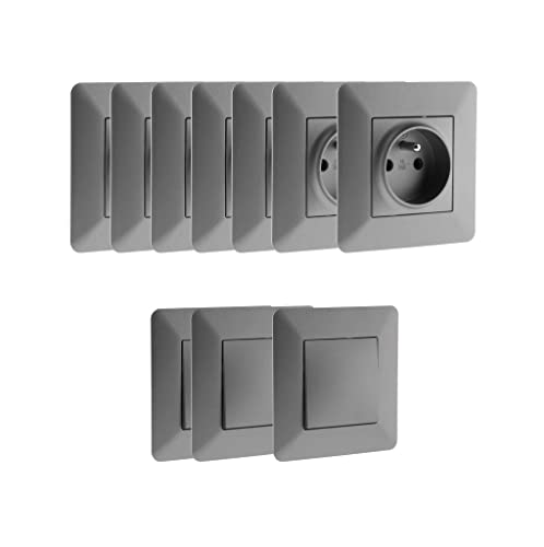 Zenitech - Lot de 7 Prises monopostes + 3 interrupteurs va-et-Vient