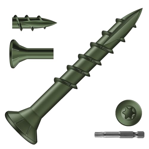 Image of #8 x 1-1 /4 inch Deck Screws (183Pcs) 1lb. Exterior Wood Screws. Carbon Steel, Green, Flat Head, Rust Resistant epoxy Coated, with T25 Star Bit