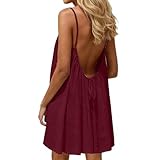 Vestido de tirantes sin espalda para mujer, vestido de descanso 2026, sin espalda, color sólido, sin mangas, vestido largo de verano con lazo en la espalda, Vino, XXL