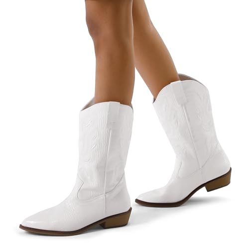 Mysoft Women'S Western Cowboy Boots Embroidered Mid-Calf Pointed Toe Cowgirl Boot thumb #5