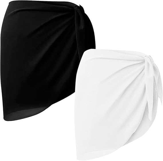 dahr Women Beach Sarong Wrap Skirt, Short Length, Black and White, 2 Pack Lightweight Swimwear & Resort Wear-picture-51