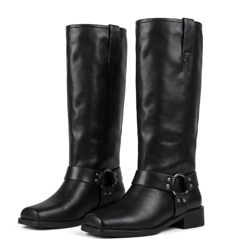 Image of Women's Knee High Moto Biker Buckle Boots