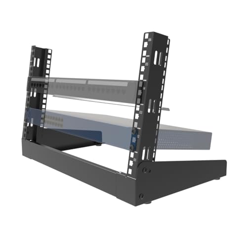 JINGCHENGMEI Rack de servidor de escritorio de 2 postes de 19 pulgadas, pequeño estante de red de marco abierto, profundidad de interruptor de rack independiente para panel de conexión, datos, AV, TI,