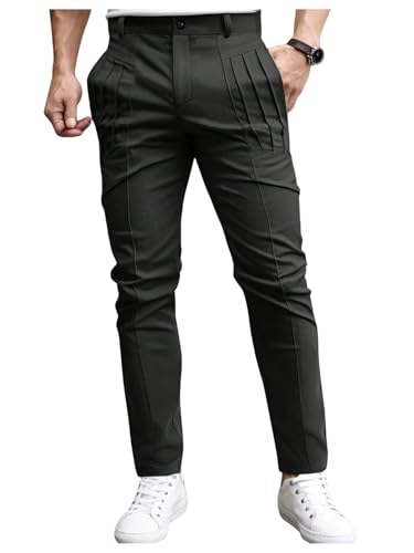 OYOANGLE Men's Pleated Dress Pants Work Casual Slacks Business Casual Suit Pants with Pocket