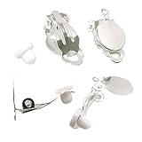 Honbay 50PCS Metal Round Flat Back Tray Earring Clips Earring Setting Converter with 50PCS Earring Pads for Non-Pierced Earring Making (Silver)