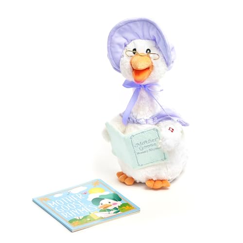 Cuddle Barn - Mother Goose Read-Along (Periwinkle) | Animated Bird Plush with Mouth Movement Recites 7 Nursery Rhymes, Comes with Board Book, 14 inches