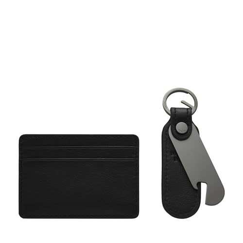 Image of Fossil Men's Steven Leather Card Case & Keyfob Gift Set Wallet, Black (Model: MLG0791001)