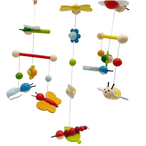 goki 52924 Mobile 3-D Frühlingswiese aus Holz, Blumen und Bienen, Tiere, zugucken und staunen, 24x45cm, mehrfarbig, Baby