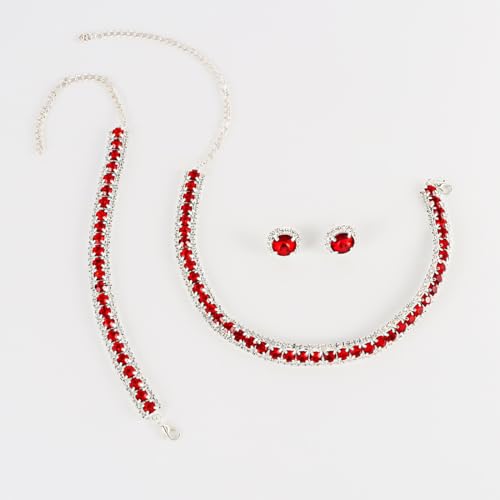 HaHaGirl Rhinestone Jewelry Sets Red Color Necklace Bracelet earrings — view 4