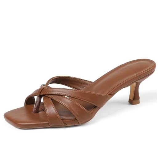 femflame Kitten Heels for Women Flip Flops Strappy Heels Summer Square Open Toe Slides Mules Low Heels Women's Heeled dressy Sandals