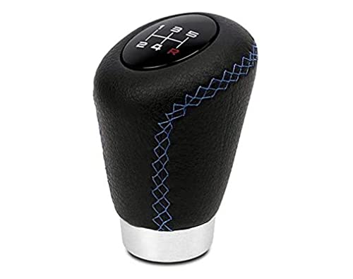 BC CORONA POM30170 1 Pommeau avec Bague Marche Arrière 27mm Modèle OEM 2 Voiture de Changement de Vitesse Cuir Noir/Bleu