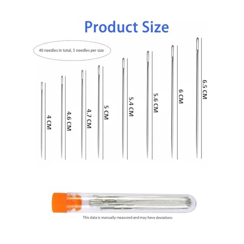 Image of K.K. VillA Threading Hand Sewing Needles Set - Large Eye for Quick and Easy insert, Needles for Clothes Repair, Embroidery, Stitching, Leather Craft, 40 Pcs, 8 Sizes, Easy Thread Side Slot (40 Pcs Large Eye Needles)