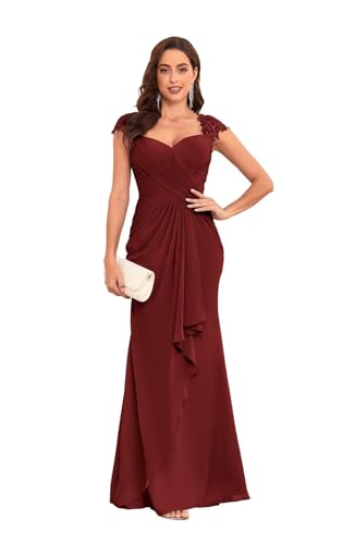 Chiffon Mermaid Mother of The Bride Dresses for Women Long Lace Pleated Ruffle Formal Evening Dress