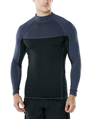 TSLA Men's UPF 50+ Long Sleeve Rash Guard, UV/SPF Quick Dry Swim Shirt, Water Surf Swimming Shirts, Two Color Block Black & Charcoal, 3X-Large