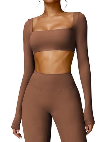 Image of YEOREO Kyla Women Crop Top Long Sleeve Padded Sports Low Medium Impact Yoga Shirt Workout