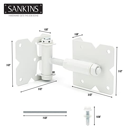 Image of Self Closing Gate Hinges Heavy Duty, 90 Degree Adjustable, 4Pcs | Heavy duty gate hinges fence hinges for Wooden /Vinyl /PVC Fences, with installation screws and swing adjuster tool, white