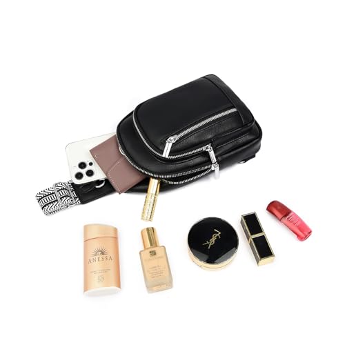 JENAGREEN Waterproof Sling Backpack Crossbody Sling Bag for Women Men, Multipurpose Travel Hiking Adjustable Chest Bag Casual Daypack Fanny Pack,Faux Leather3