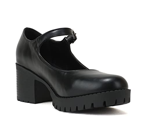 Soda “Boxer” ~ Women Mary Jane Round Toe Chunky Block Heel Lug Sole Pump with Adjustable Strap4