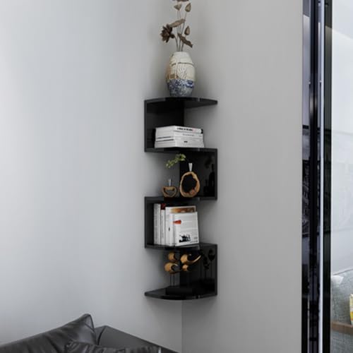 Étagère d'angle à 5 niveaux noire pour le rangement mural