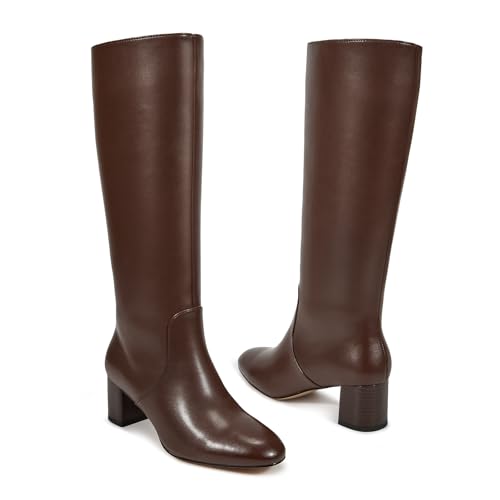 wetkiss Low Heel Knee High Boots for Women Regular Calf Friendly Side Zipper Almond Toe Faux Leather Comfortable Boots for Walking, Dancing, Standing for Long Periods With No Pain4