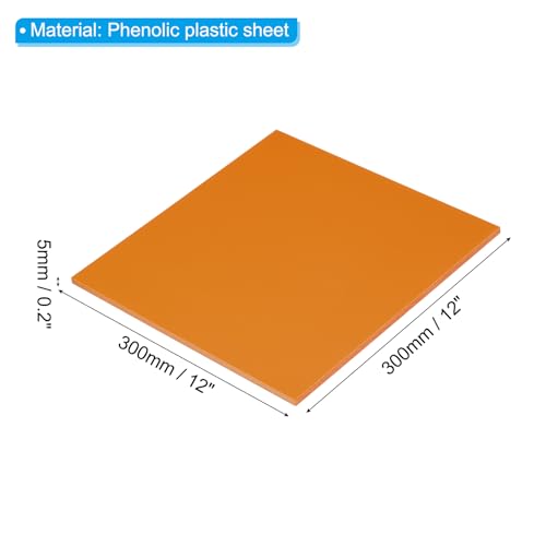 Image of PATIKIL Orange Phenolic Sheet, 1pcs 300x300x5mm Laminated Resin Plate Board PCB Sheet for Electrical Electronic Fixtures DIY and Crafts