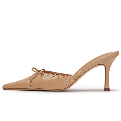 Kitten Heels for Women Closed Toe Heels Vintage Heeled Mules Sexy Pointy Studded Slip on Stiletto Dressy Pumps2