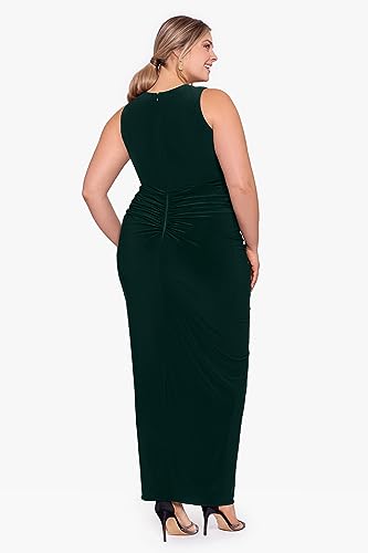 Betsy & Adam Women's Plus Size Sleeveless Long Stretchy V-Neck Ruched Wrap Dress2