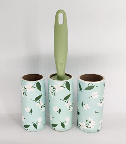 Image of House of Quirk Lint Rollers Brush Reusable Sticky Picker Cleaner Roller Easy-Tear Sheets Pet Hair Roller 10cm, Set of 3 Rolls 180 Sheets, 60 Sheets Each roll - Green Autumn