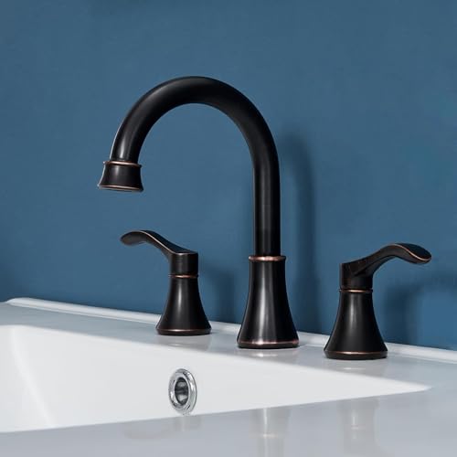 Oil Rubbed Bronze 2-Handle 3-Hole 8" Widespread Bathroom Faucet with High-Arc Spout