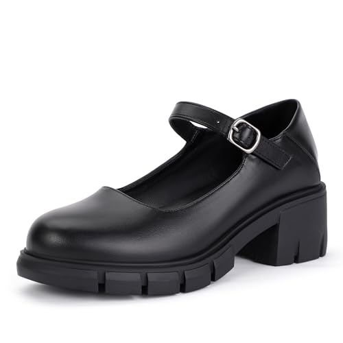 IDIFU IN2 Platform Mary Janes Shoes Closed Round Toe Low Short Block Chunky Thick Heels Wedding Prom Formal Work Graduation Dress Shoes for Women Comfortable Cute Vintage Oxfords Uniform Dressy Pumps