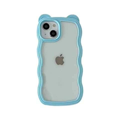 Caseative Cute Bear Ears Curly Wave Shape Clear Soft iPhone Case (Blue,iPhone 12 Pro Max) Cover