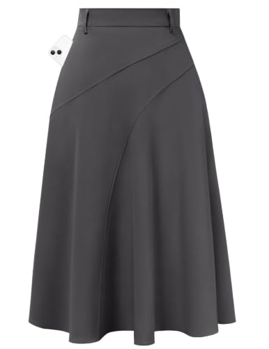 Image of Women's Business Casual Midi Skirt, High Waist Flowy Skirts with Pockets | Flowy, Work, Basic, Elegant, Teacher, Formal, Office, Funeral, Church, Fashion, Outfits, Clothing