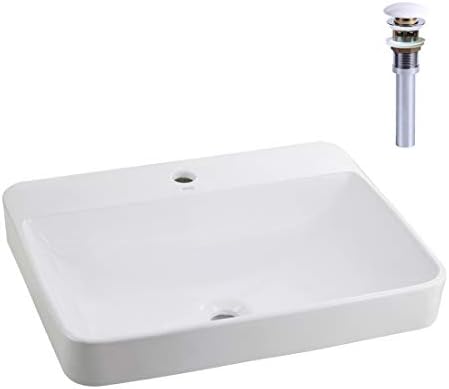 WinZo WZ6123D Drop-in Bathroom Vessel Sink Rectangular Semi-recessed Vanity Basin Included Porcelain Pop Up Drain White