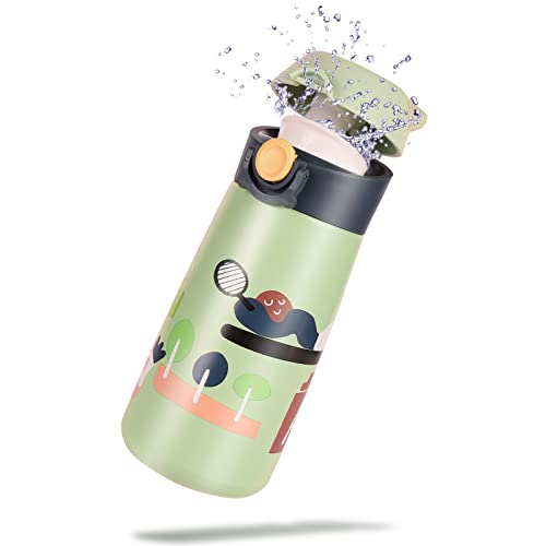 zzolee - Thermosflasche Kinder 460 ml, Auslaufsicher Isolierflasche Kinder, lässig Trinkflasche Edelstahl, BPA frei (Grün) Cover