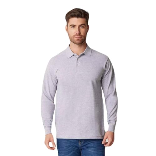 Ropa, Sports Optima Playera Polo De Manga Larga Marca 100% Algodón Hombre (MX/US, Alfa, Mediano, Regular, Regular, Gris Jaspe)