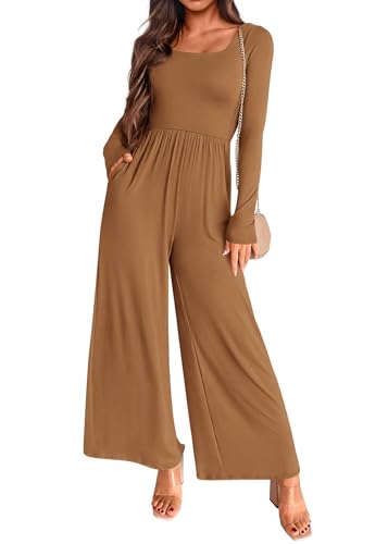KIRUNDO Long Sleeve Jumpsuit for Women One Piece Outfits(Brown, XS) - image 1