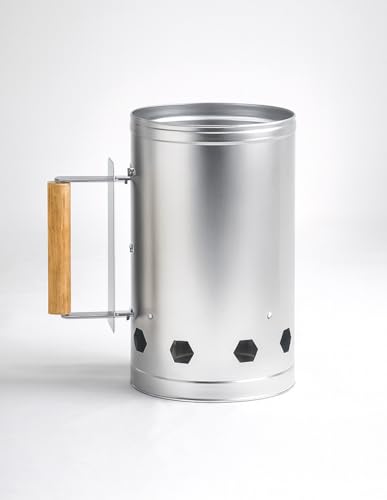 Arrancador de Carbón para Barbacoa | Encendedor Metálico con Mango de Madera | Gran Capacidad y Ventilación Rápida