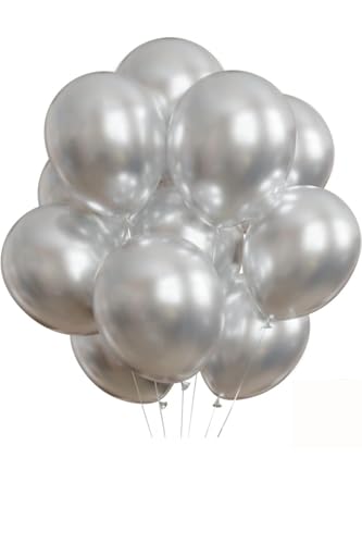 Balon Parlak Metalik Helyum Balon 10 Adet (Gümüş)