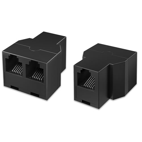 Image of RJ12 6P6C 1 Female to 2 Female Telephone Line Splitters, Uvital Telephone Landline Cable Connector and Separator(Black,2 Pack)