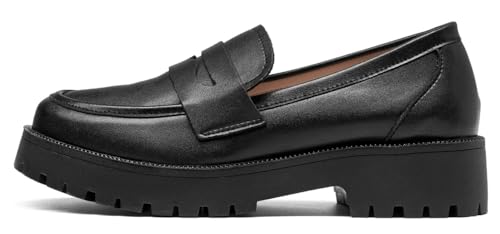 Image of Women's Classic Simple Mid Heel Oxfords Penny Loafers Comfortable Slip On Dress Shoes