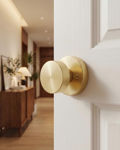 Image of Haidms Brushed Gold Door Knobs Dummy- Single-Side Decorative Door Knob for Closet, Pantry & French Doors, Non-Turning Round Ball Design(1 Pack /2 Pieces)