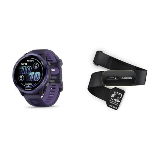 Image of Bundle of Garmin Forerunner 570, 47mm, Advanced GPS Running Smartwatch, AMOLED Display, Training and Recovery Features, Indigo Aluminum with Translucent Imperial Purple Band + Garmin HRM 600 M-XL